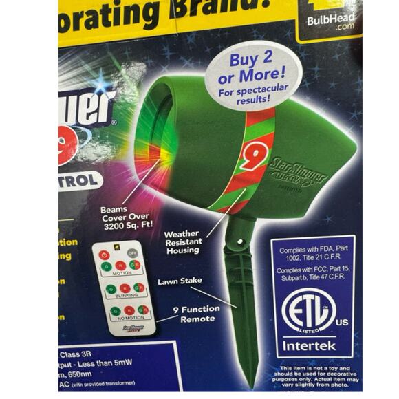 2 pk Star Shower Ultra 9 Outdoor Laser Holiday Projector with Remote - Picture 3 of 4